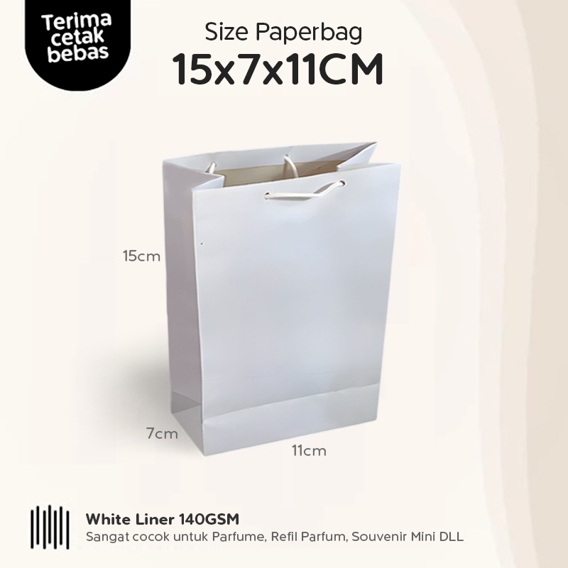 

(LINER)Paper Bag Putih Mini 15x7x11 CM, Paperbag Polos Packing Parfum, Papper Bag Kado Packaging Anting