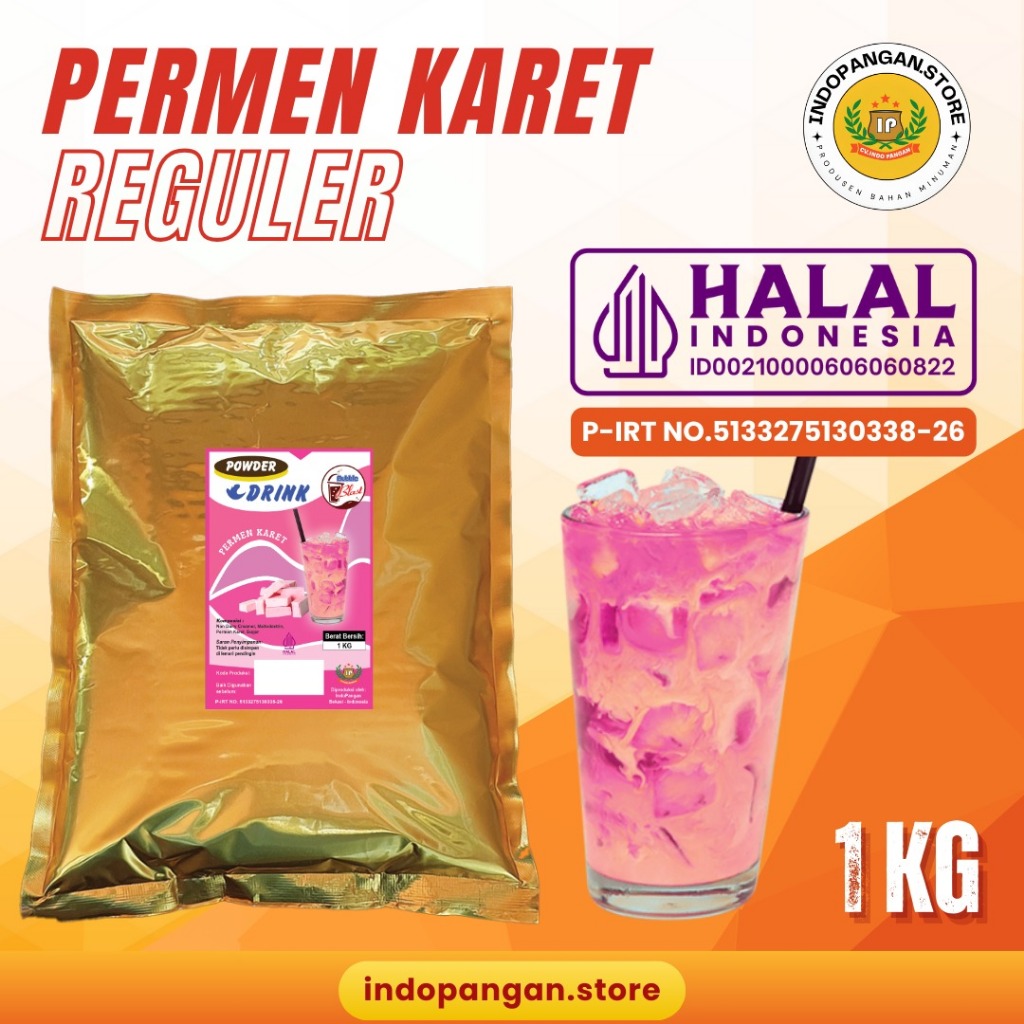 

Powder Rasa Permen Karet 1 Kg (Mix Gula) Kemasan Foil - Bubuk Minuman Rasa Permen Karet 1 Kg