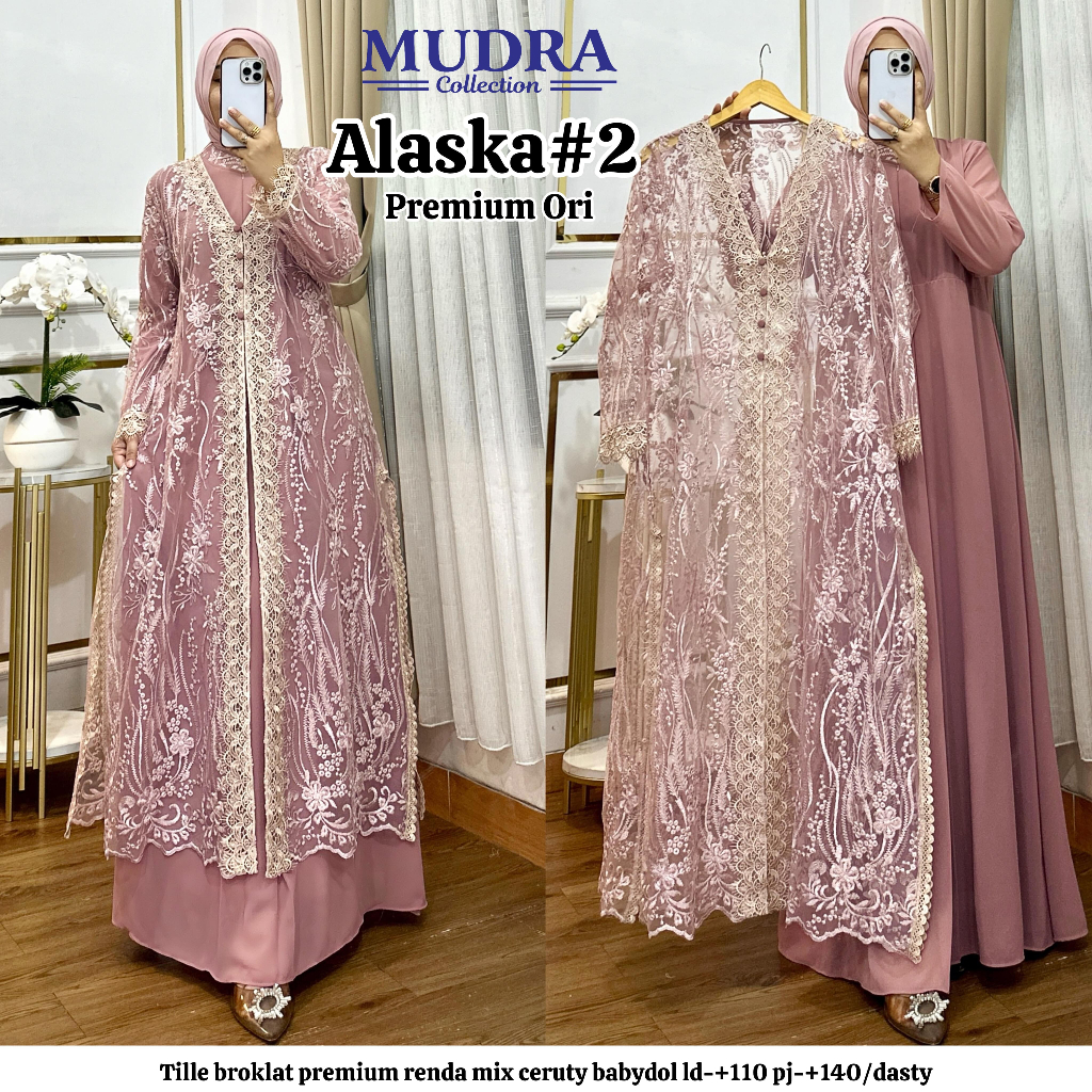 Alaska Gamis Wanita Kondangan Jumbo Inner Dress Brukat Pesta Outer Tille Import Premium Lebaran