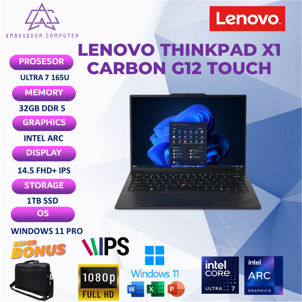 Lenovo Thinkpad X1 Carboon G12 Touch Ultra 7 165U 32GB 1TB Windows11 Pro IPS