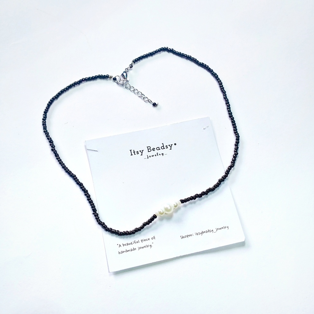Itsy Beadsy - Choker Manik Hitam Mutiara - Kalung Manik