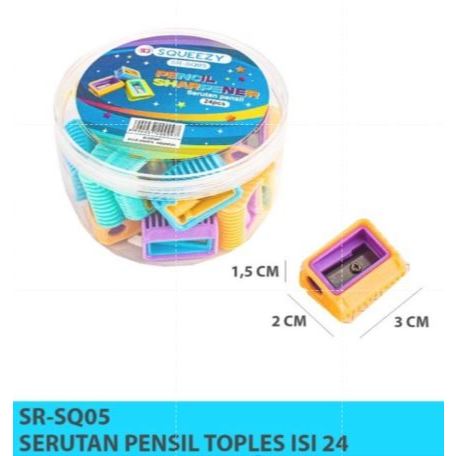 

Harga Grosir ( 1Toples/24pcs ) Serutan Pensil Sharpener SR-SQ05 Warna2ni SQUEEZY