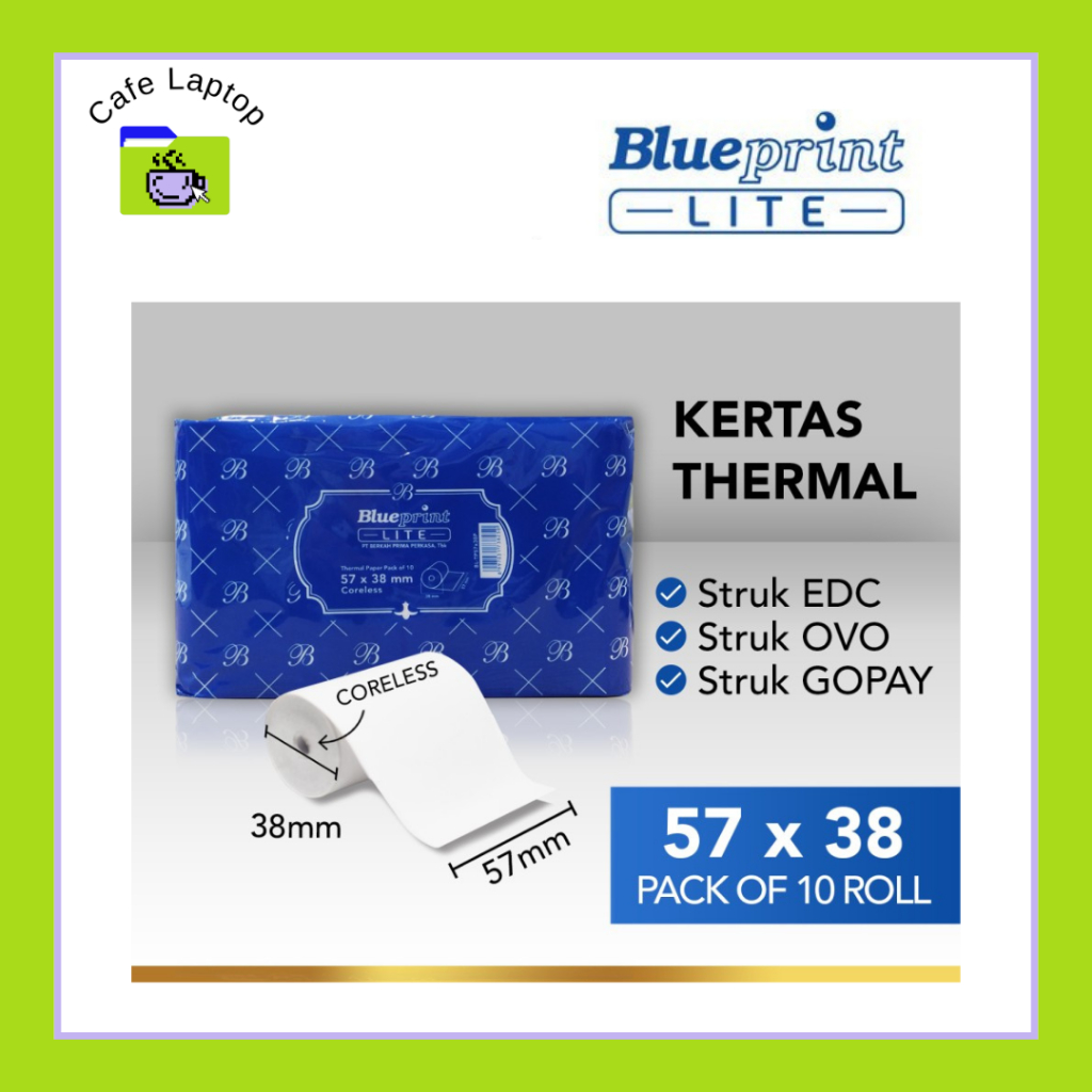 

KERTAS THERMAL BLUEPRINT LITE 57x38 , 57x38os - 1 Pack isi 10 roll