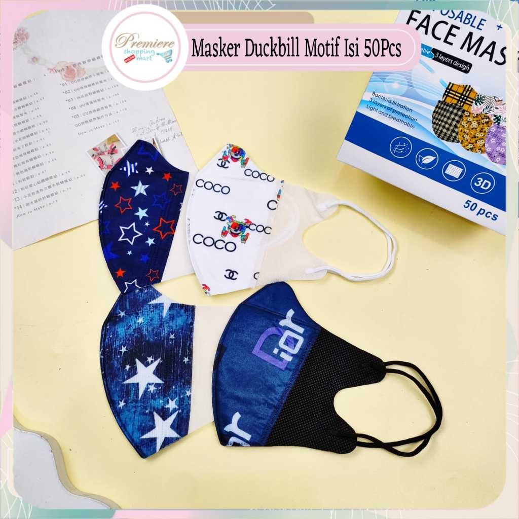PSM - Masker Duckbill 3 Ply Dewasa / Adult Motif Face Mask - Box isi 50 Pcs
