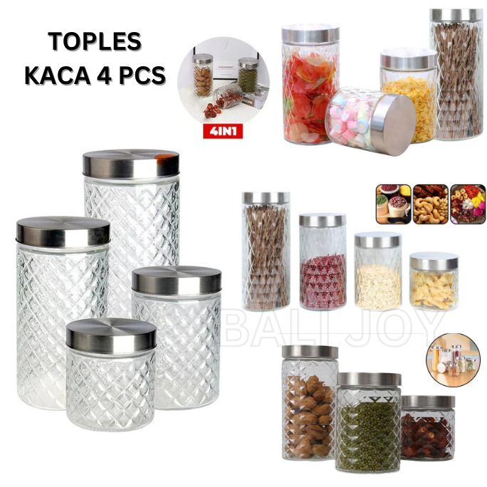 Toples kaca set 4 pcs / toples kue kaca lebaran / toples kaca set isi 4 pcs / Toples Kaca Set 4 Pcs 
