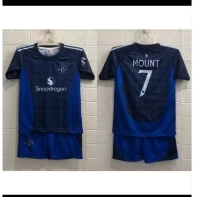 setelan baju jersey anak club bola warna hitam biru tua printing terbaru