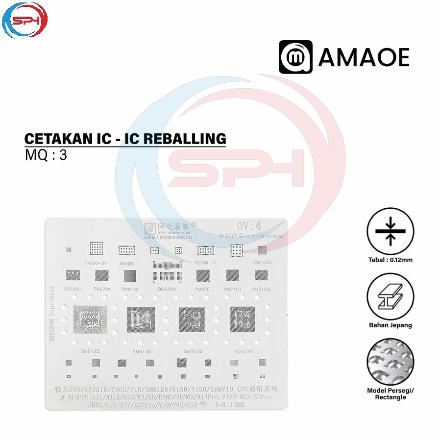 Amaoe OV4 Cetakan IC BGA Reballing Stensil untuk OPPO K5/RENO2/R17Pro/VIVO/NEX/U10/X27Pro Snapdragon