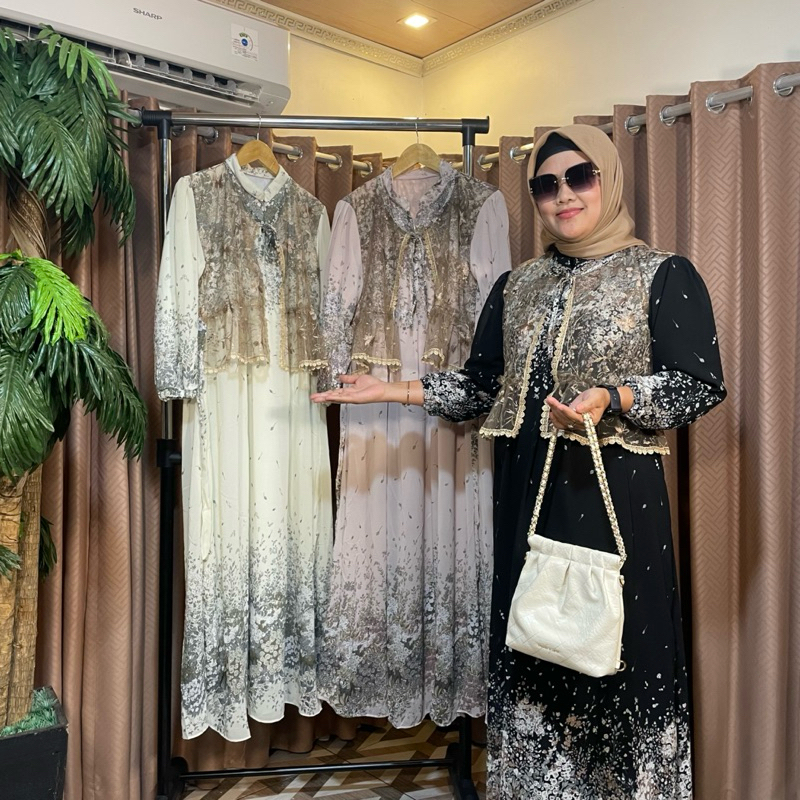 Gamis Brokat Mix Renda - Gamis Wanita - Gamis Semi Abaya - All Size