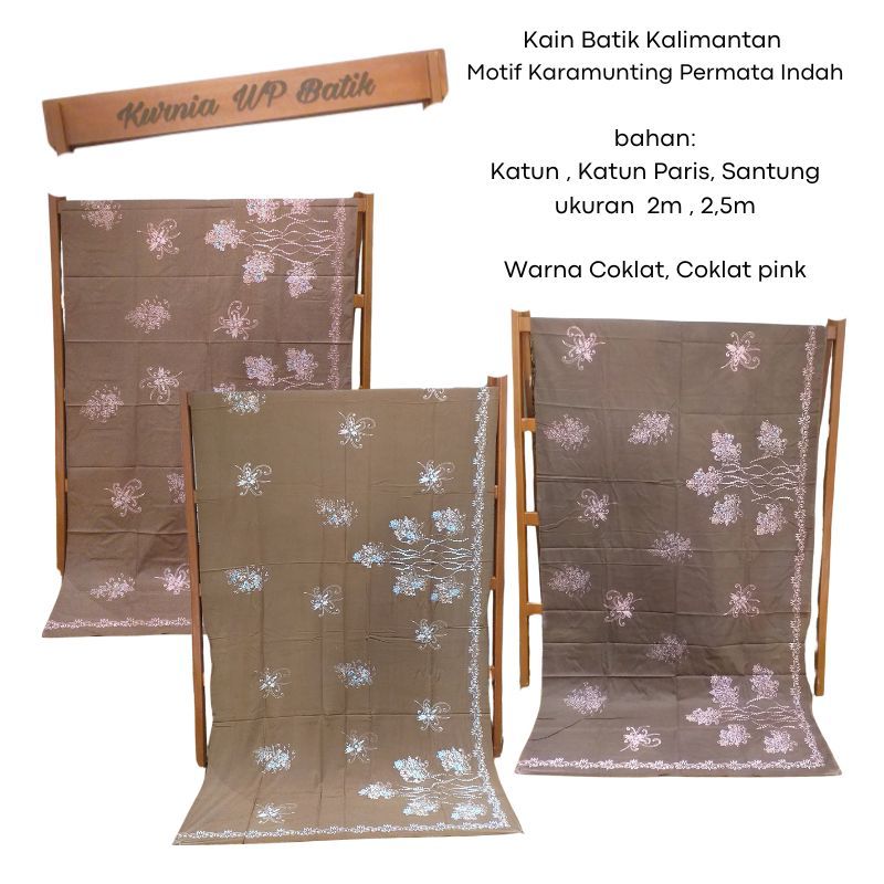 Kain Batik Cap,Batik Kaltim Balikpapan Motif Karamunting Permata Indah warna Coklat