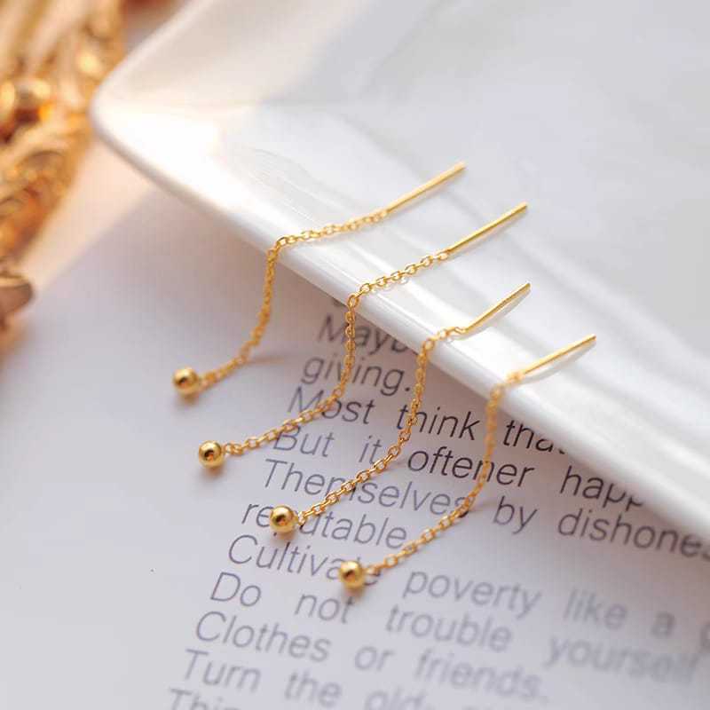 Anting titanium bulat mudel tusuk panjang gold