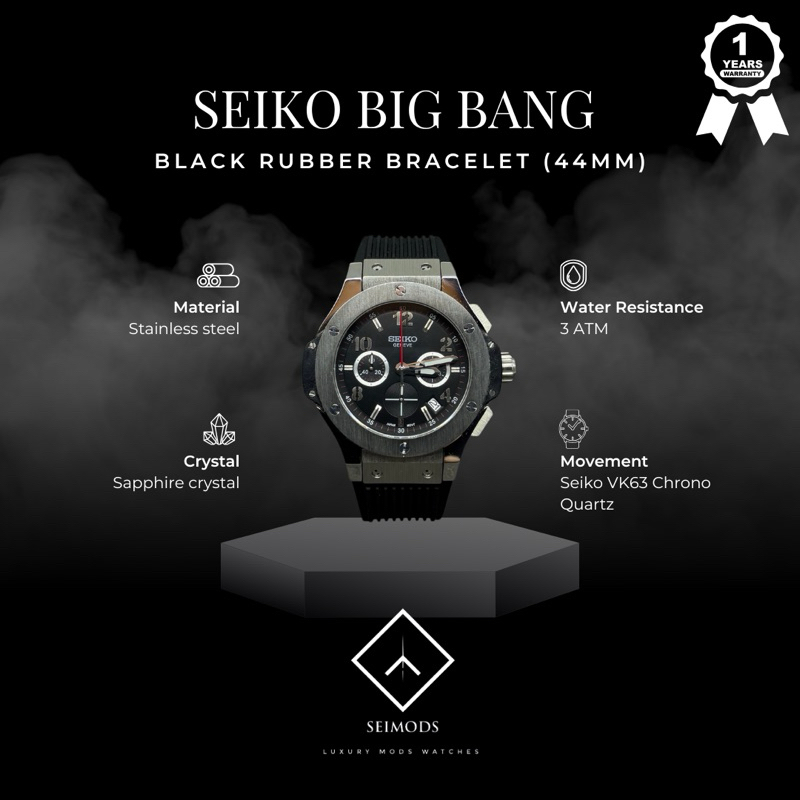 Jam Tangan Seiko Mod Bigbang 44mm Rubber Watch Chronograph VK63 Quartz