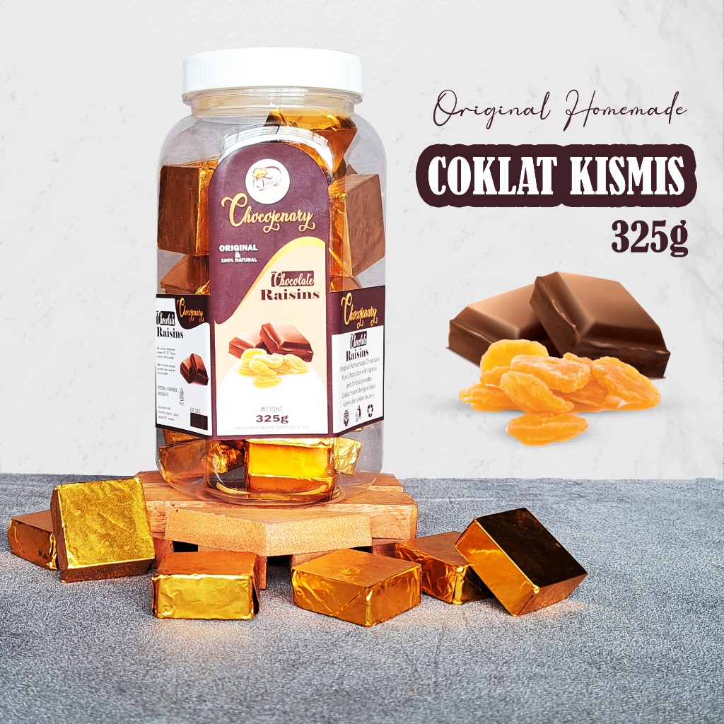 

CEMILAN COKLAT KISMIS CHOCOJENARY 325 gram COKELAT KISMIS HOMEMADE