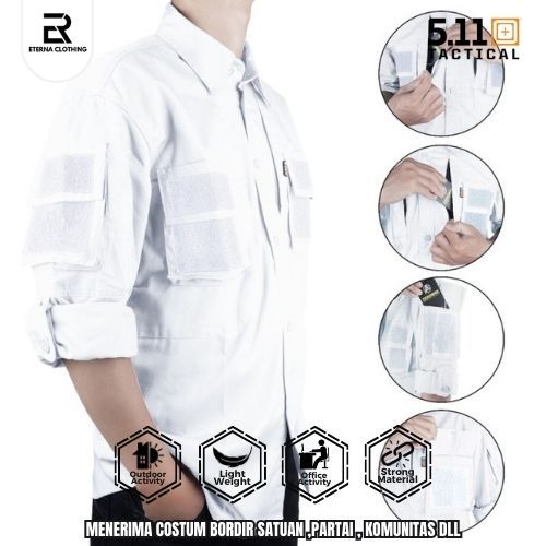 Kemeja Tactical Velkro Original Putih Lengan Panjang Baju Kantor Lapangan Reskrim Outdoor Activities