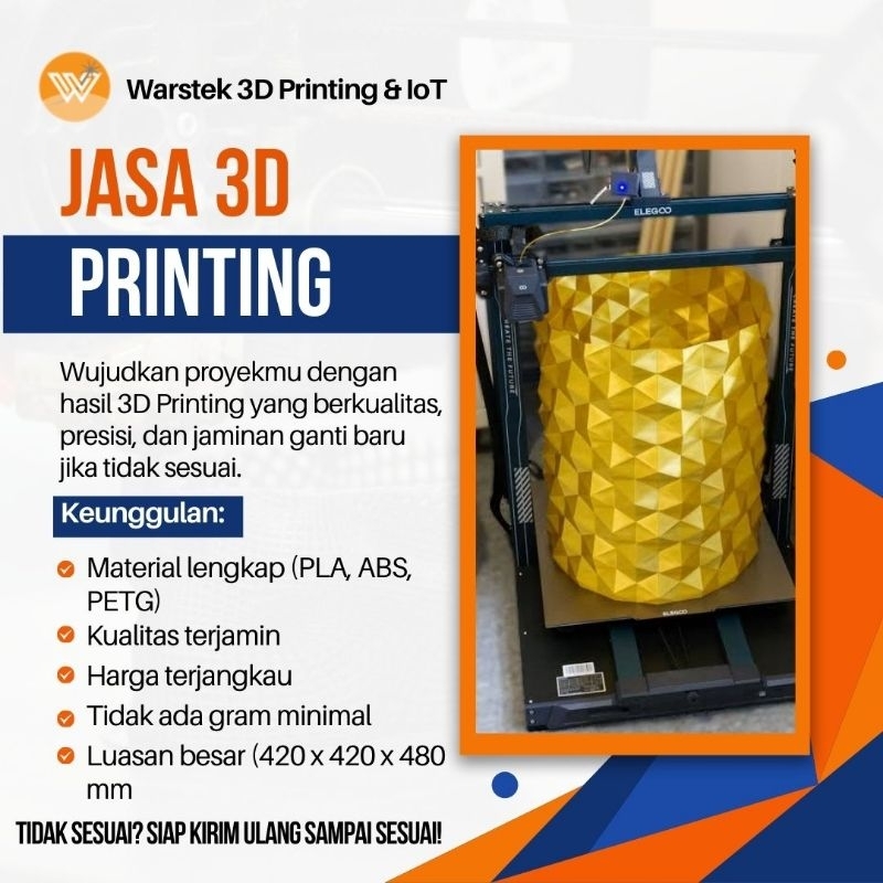 Jasa Cetak 3D Printing Ukuran Besar (PLA, ABS, PETG) Murah & Berkualitas