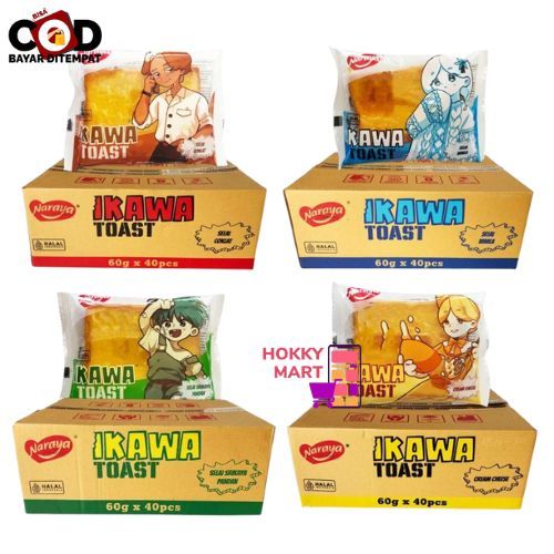 

[ HOKKY ] Naraya Ikawa Toast 1 Dus x 60gr Roti Panggang Isi Cream Cheese Selai Cokelat Selai Vanila Selai Srikaya Pandan Snack Cemilan Enak Snack BPOM HALAL