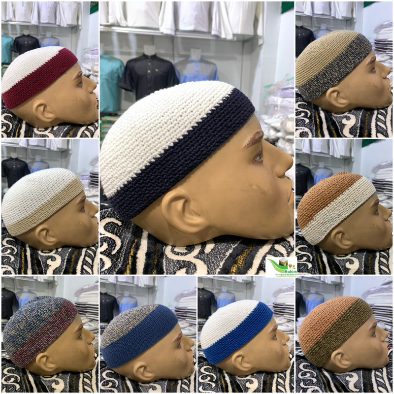 Kopiah Rajut Yaman List Kombinasi Handmade ~ Kopiah Rajut Tebal Yaman Motif Kombinasi