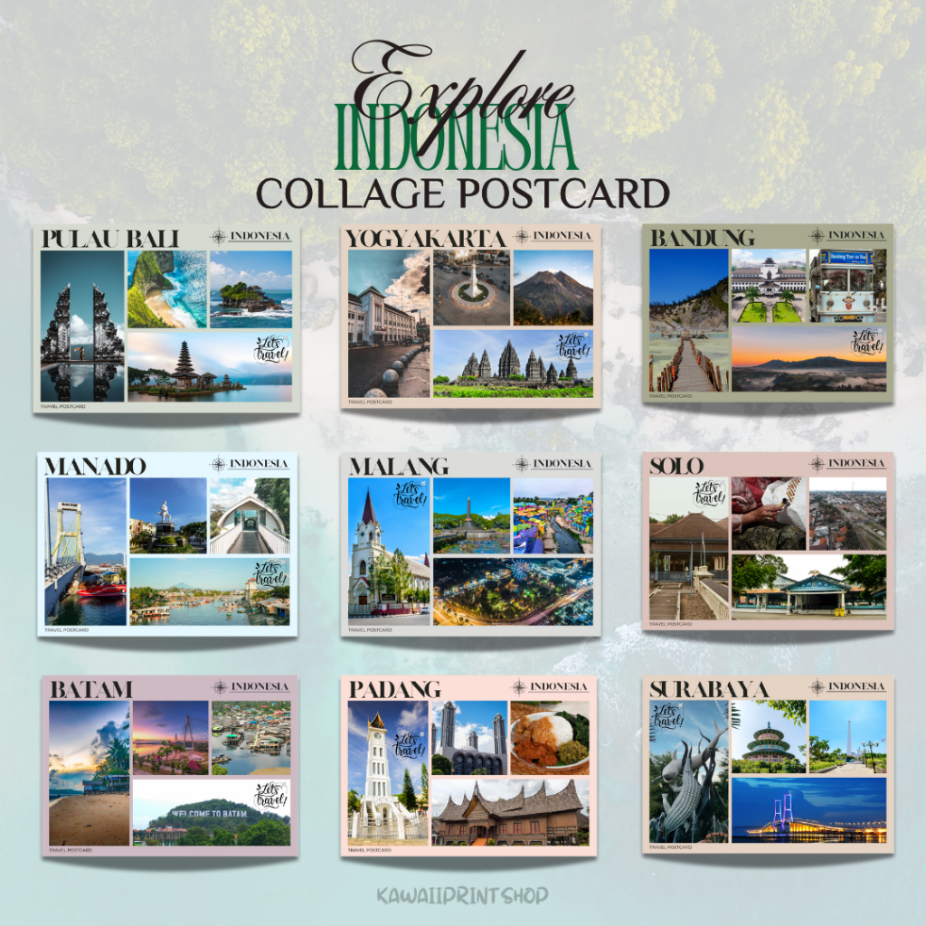 

Kartu Pos Travel Indonesia | Indonesian Postcard Travel | Kartupos Kota Bali Yogya Manado Bandung Malang Solo Batam Padang Surabaya Balikpapan Postcrossing Collage Postcard