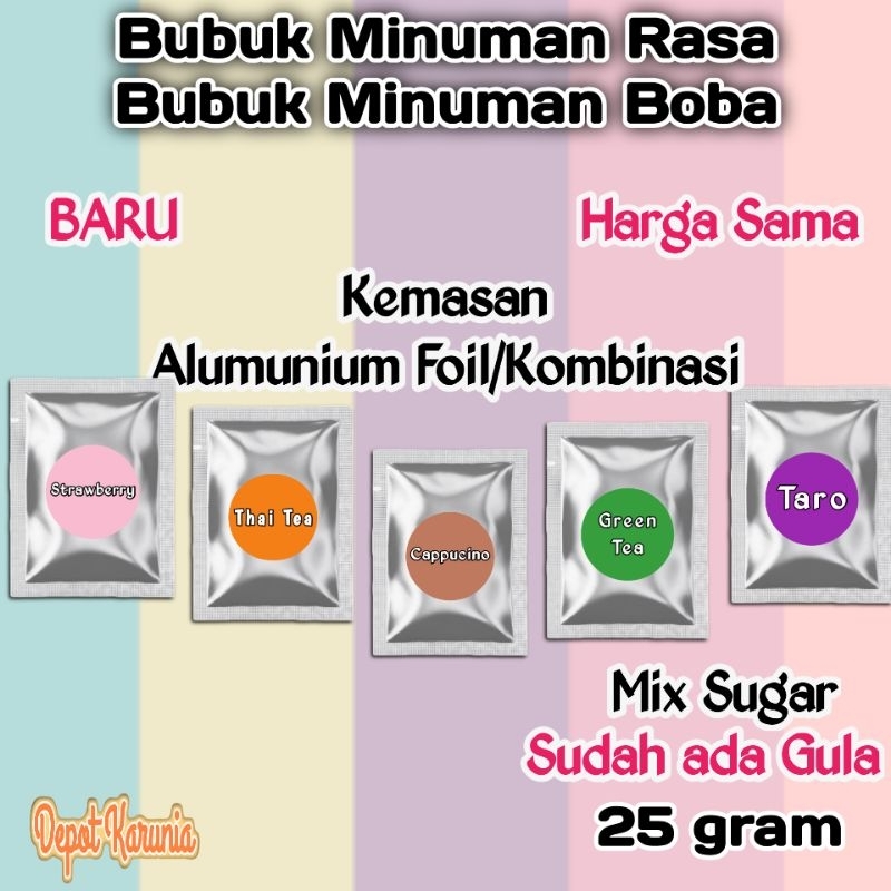 

Bubuk Minuman Rasa 25gr Reguler Serbuk Minuman Kekinian Rasa Thai Tea Green Tea