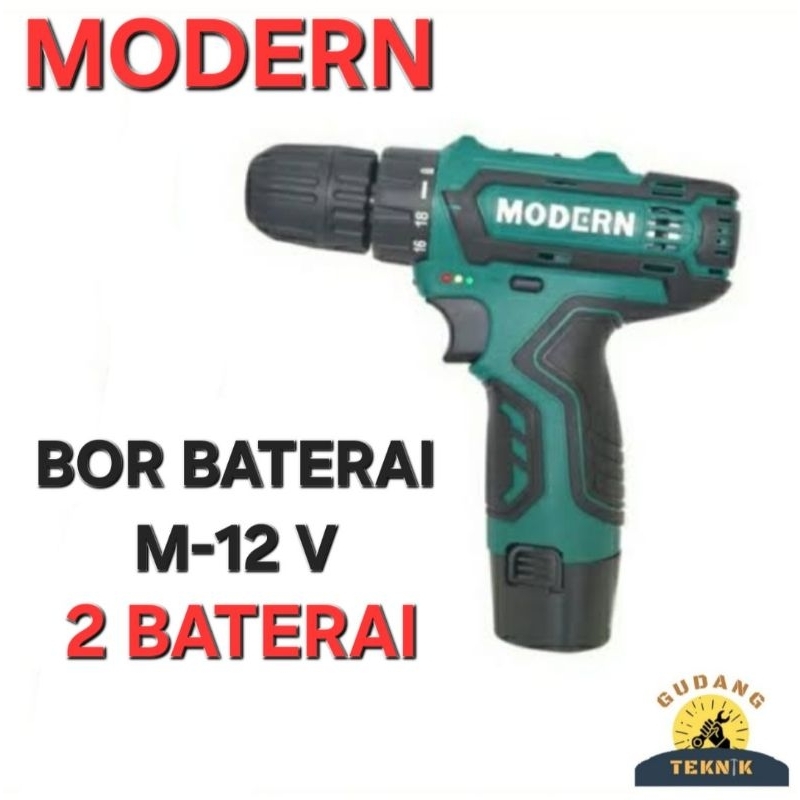 MODERN Bor Cordless Drill Tangan M-12 V / Bor Baterai Charger Cas M12V