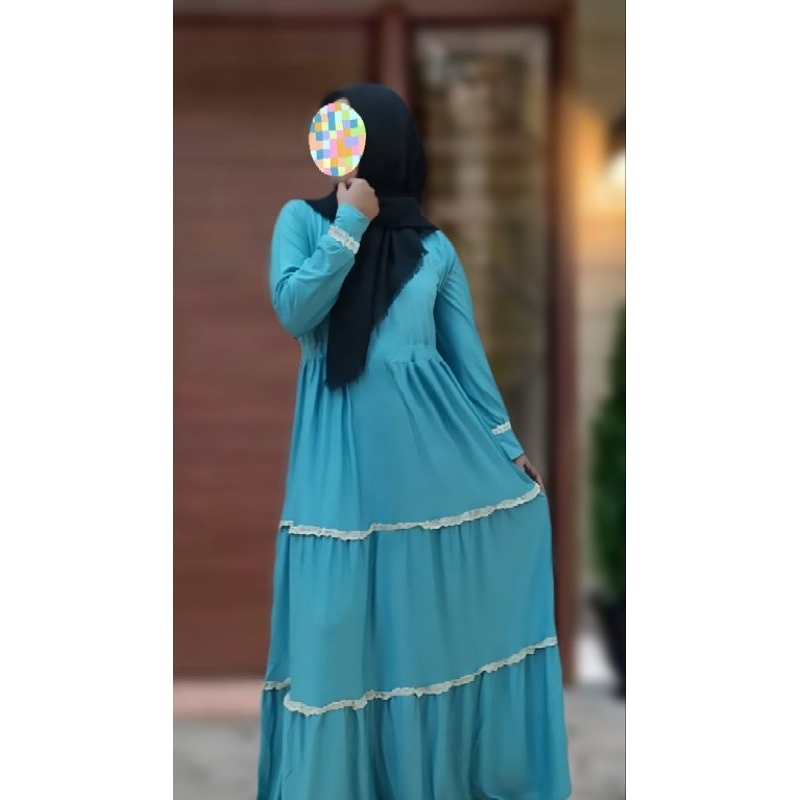 Gamis biru langit Bonus hijab senada PL