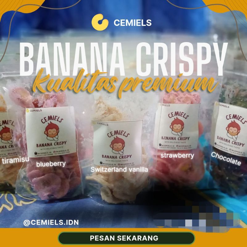 

CEMIELS Paket Usaha Cemilan Keripik Pisang Coklat Lumer 50 gr isi 22 bks