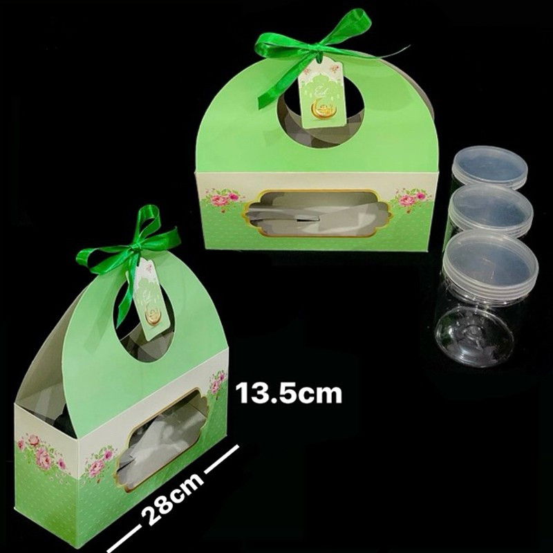 

5 Pcs Box Handle Idul Fitri Packaging 3 Toples Jar 800 Ml Parcel Lebaran 9.5x28x13.5cm