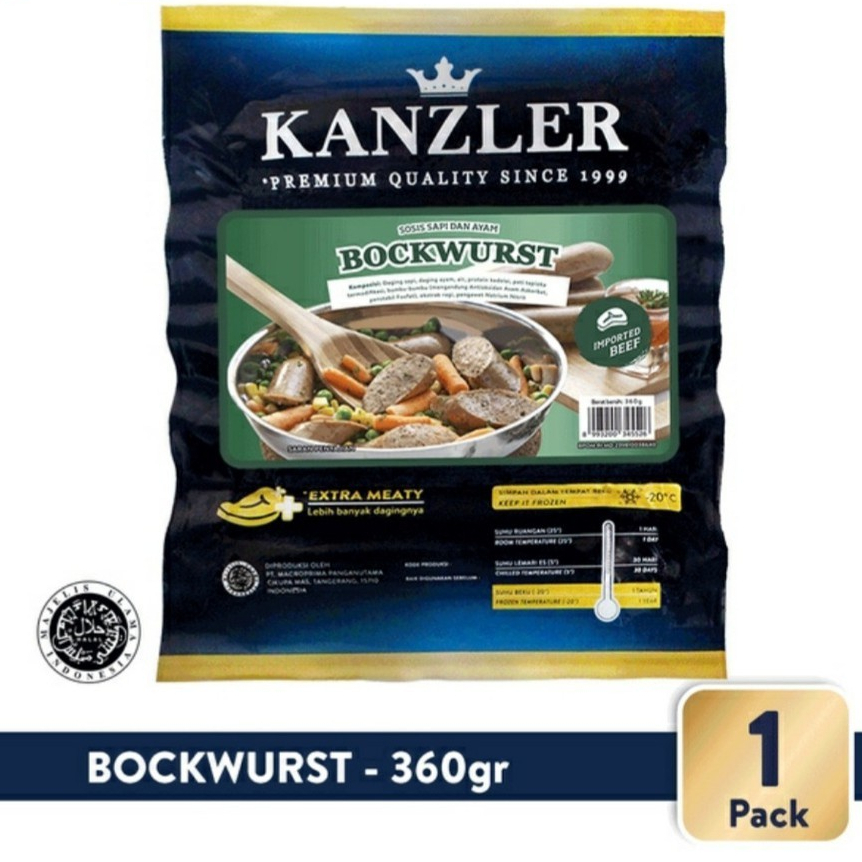 

Korzaln Kanzler Sosis Bockwurst (5Pcs) 360 Gram /Sosissapi /Sapi /Sosis /Daging /Kornet /Sate /Snack