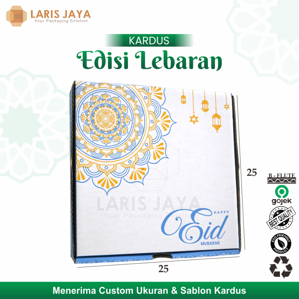 

Box 25x25x5 cm (KuKer Toples 250gr isi 4) Kardus/Karton/Kue Kering/hampers/idul fitri/eid mubarak/tinggi 5cm