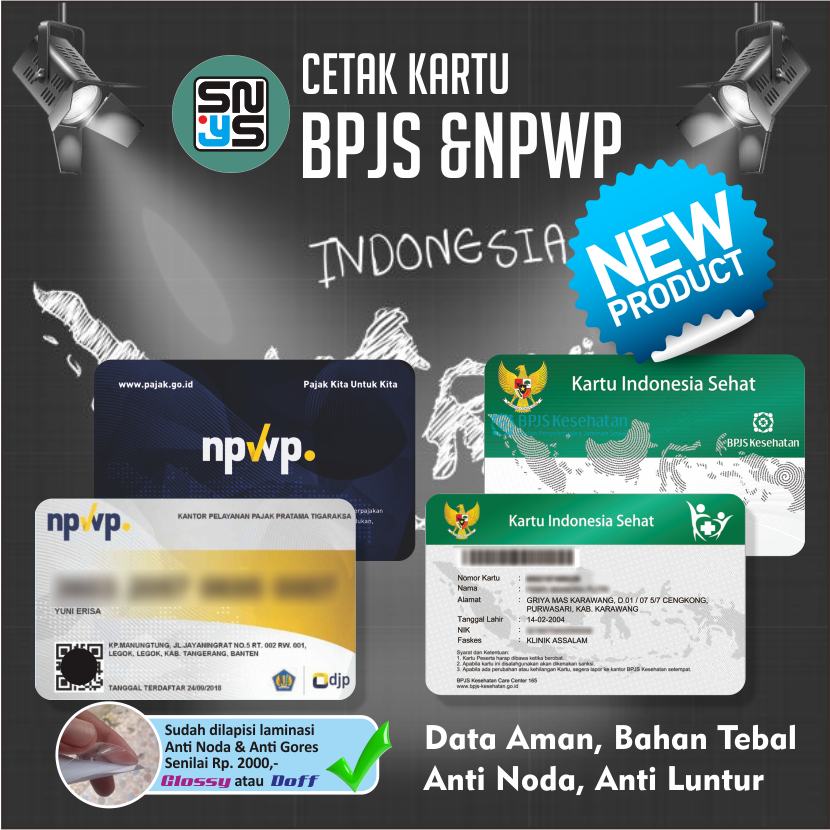 

CETAK KARTU BPJS & NPWP BAHAN PVC MURAH, CEPAT DAN BERKUALITAS