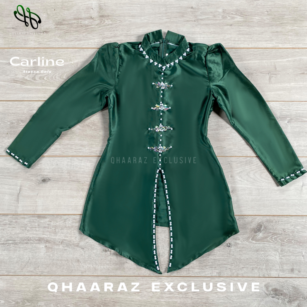 Carline Atasan Baju Kurung Melayu Wanita Modern Slimfit Pakaian Kondangan Tunik Kebaya Pesta Muslim 