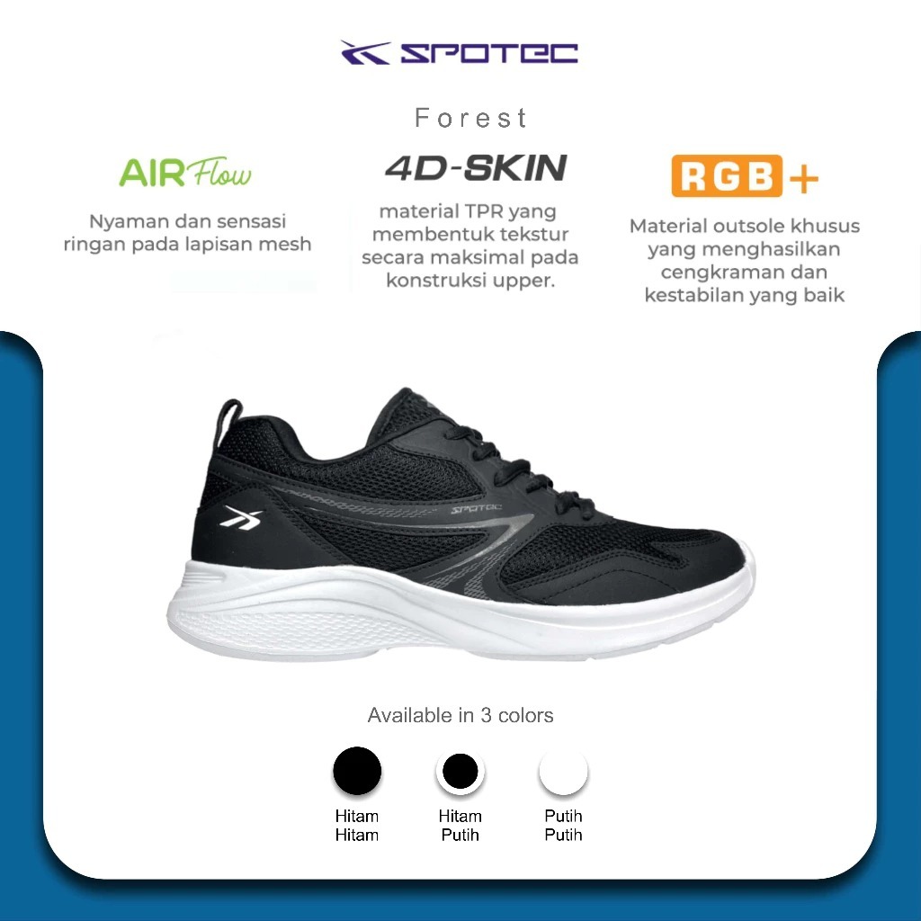 SPOTEC Sepatu STUDENT Artikel FOREST-Hitam/Putih Spotec Original