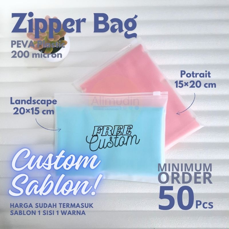 Zipper Bag 20 x 15 PEVA Frosted Doff Transparan Matte Pouch Custom Sablon Kantong Plastik