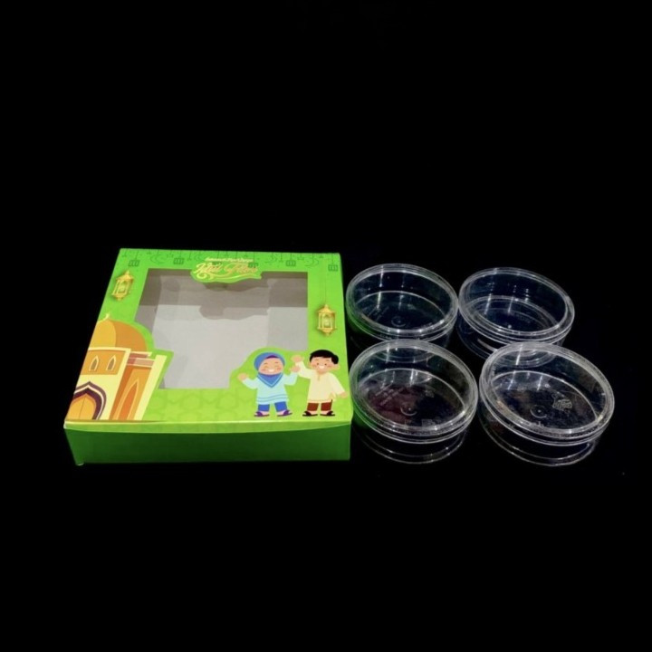 

( 5 pcs ) Box Packaging Cookies Lebaran Dus Hampers Kuker Eid Mubarak Motif Kartu Hijau 25x25x5.3 cm