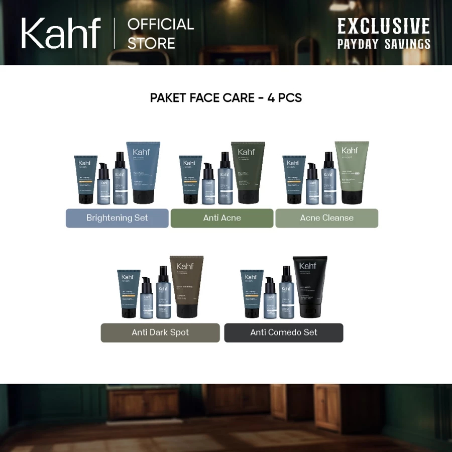 Kahf Paket Face Care Isi 4pcs - Face Wash, Sunscreen, Serum, & Toner