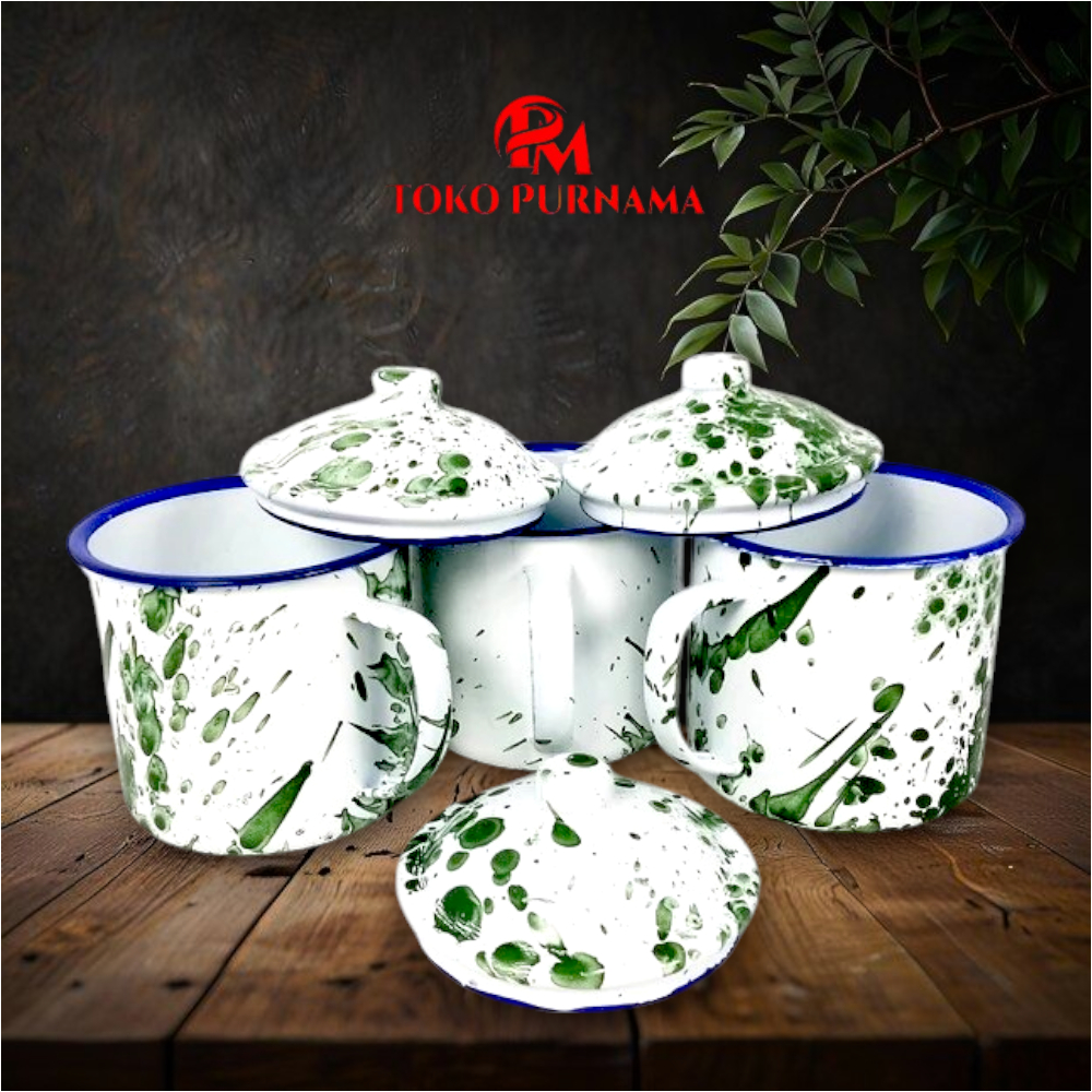 Mug Enamel + Tutup Motif Blirik / Gelas Jadul Brilik 7 10 12 cm