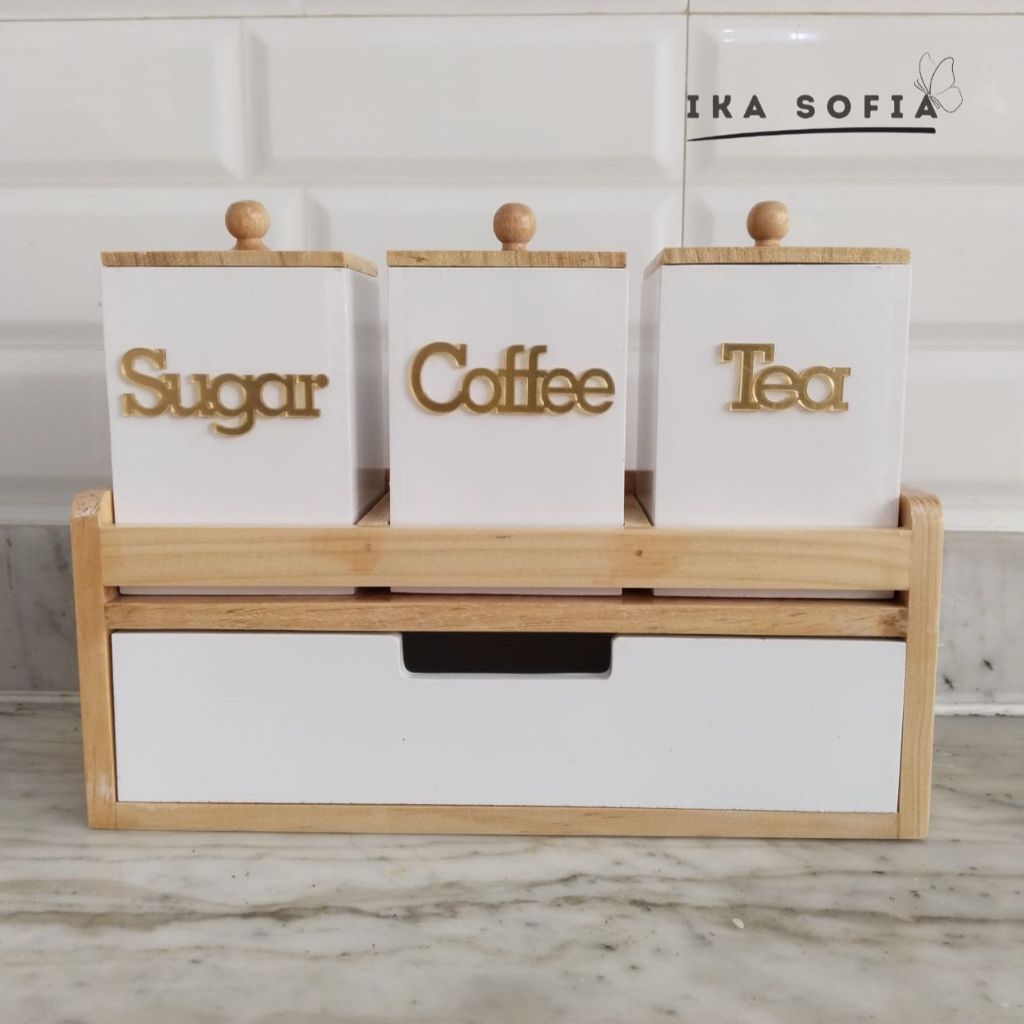 Rak Tempat Gula Kopi Teh Set Aesthetic Kayu estetik