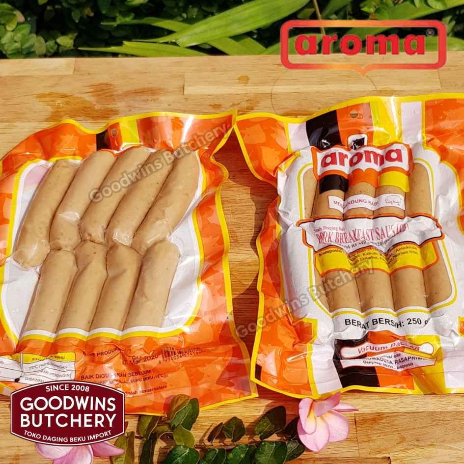 

Pork sausage BREAKFAST SAUSAGES Aroma Bali sosis frozen +/- 7.5cm 3" 10pcs 250g