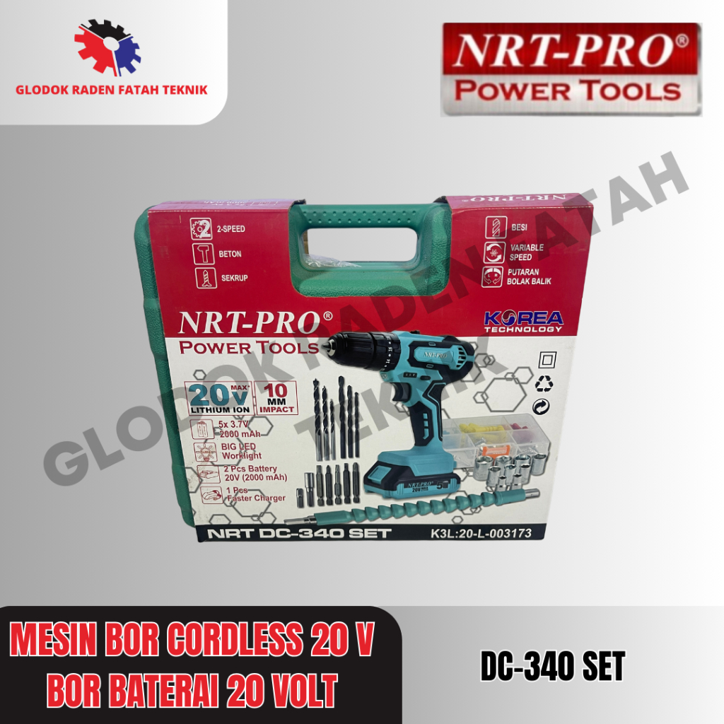 NRT-PRO DC-340 Bor Cordless Set Bor Charge 20V Bor Baterai 20 V