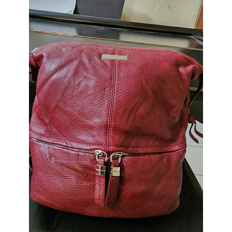 PL full leather backpack Patrice Breal, maroon color. Ransel kulas.