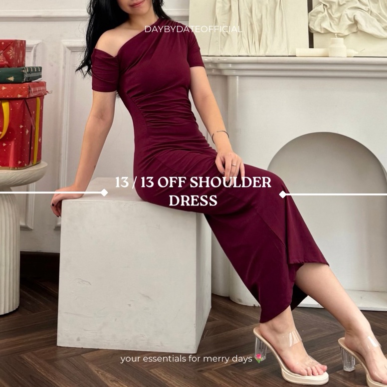 13  13 Off Shoulder Dress  Daybydate  Knit Dress Off Shoulder Dress Dress Panjang Wanita Sabrina Off
