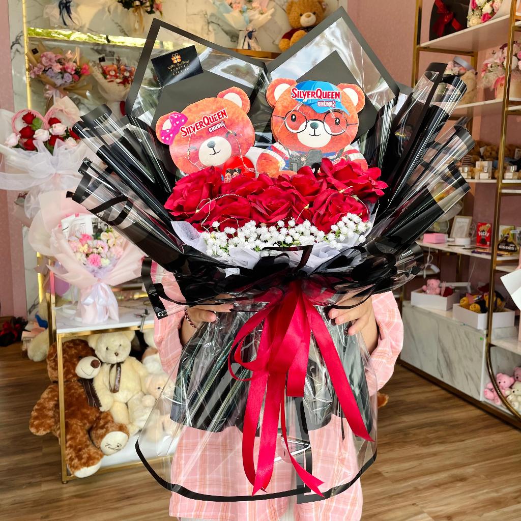 Buket Bunga Beruang Silverqueen Valentine Kado Romantis Kado Ulang Tahun Kado Anniversary