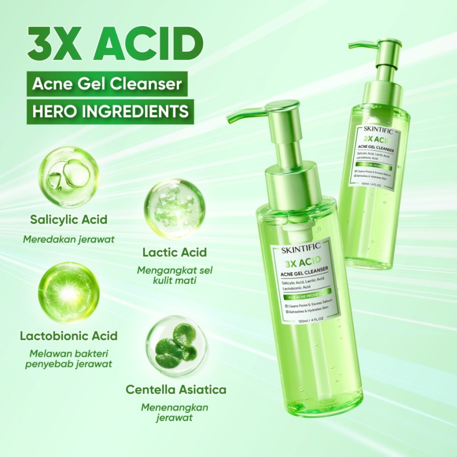 SKINTIFIC 3X ACID ACNE GEL CLEANSER ACNE FACIAL WASH CLEANSER 120ML