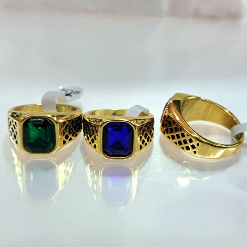 Cincin Pria Titanium Super Anti Luntur Anti Karat Batu Akik Blue Safir (77)