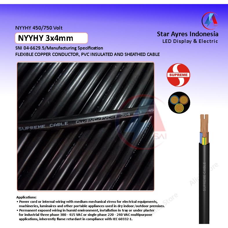KABEL NYYHY / NYMHY 3X4 MM SUPREME / KABEL SERABUT NYYHY 3X4MM METERAN