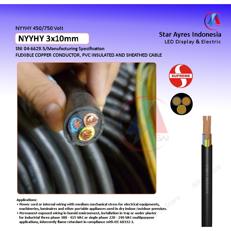 KABEL NYYHY / NYMHY 3X10 MM SUPREME / KABEL SERABUT NYYHY 3X10MM