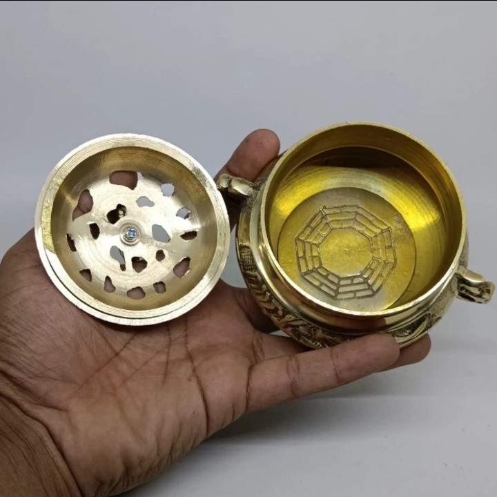 Hiolo Tempat Dupa Kemenyan Bokor Kuningan+Tutup,