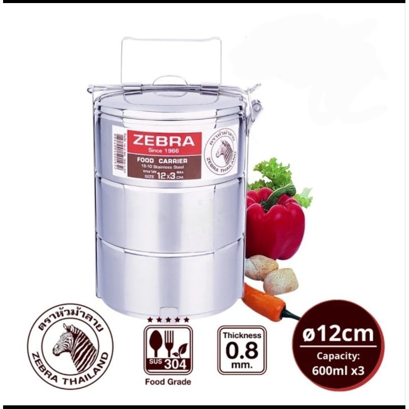 Rantang ZEBRA 3 Susun 12 Cm 150123 Stainless Steel SUS 304