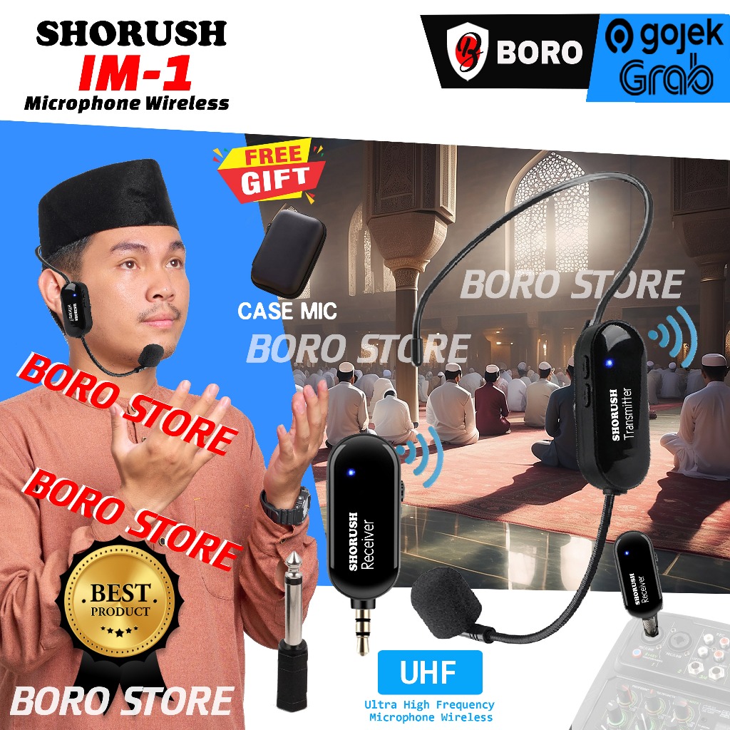 Shorush IM 1 Mikrofon Mic Clip On Wireless Bando UHF 2.4G Presentasi Tur Imam Masjid Musholla