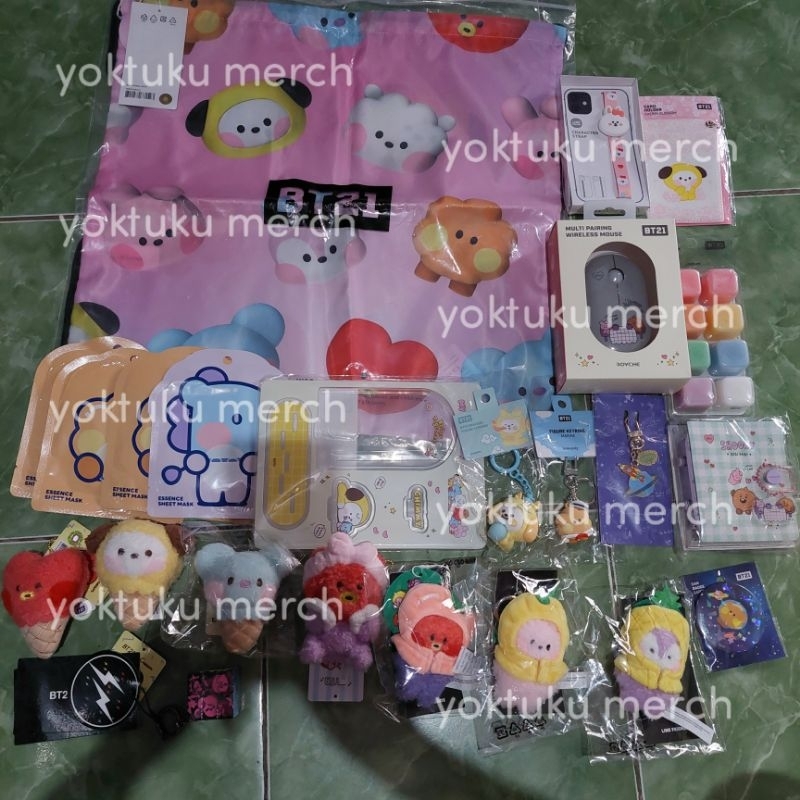 

Ready Stock OFFICIAL BT21 Sale Mouse Drawstring Sheet Mask Card holder Cherry blossom Acrylic Multi stand Pin Bros Badge candle wax figure binder collect book Keyring ice cream dragon fruits bath time DNA (shooky mang koya rj chimmy cooky tata)