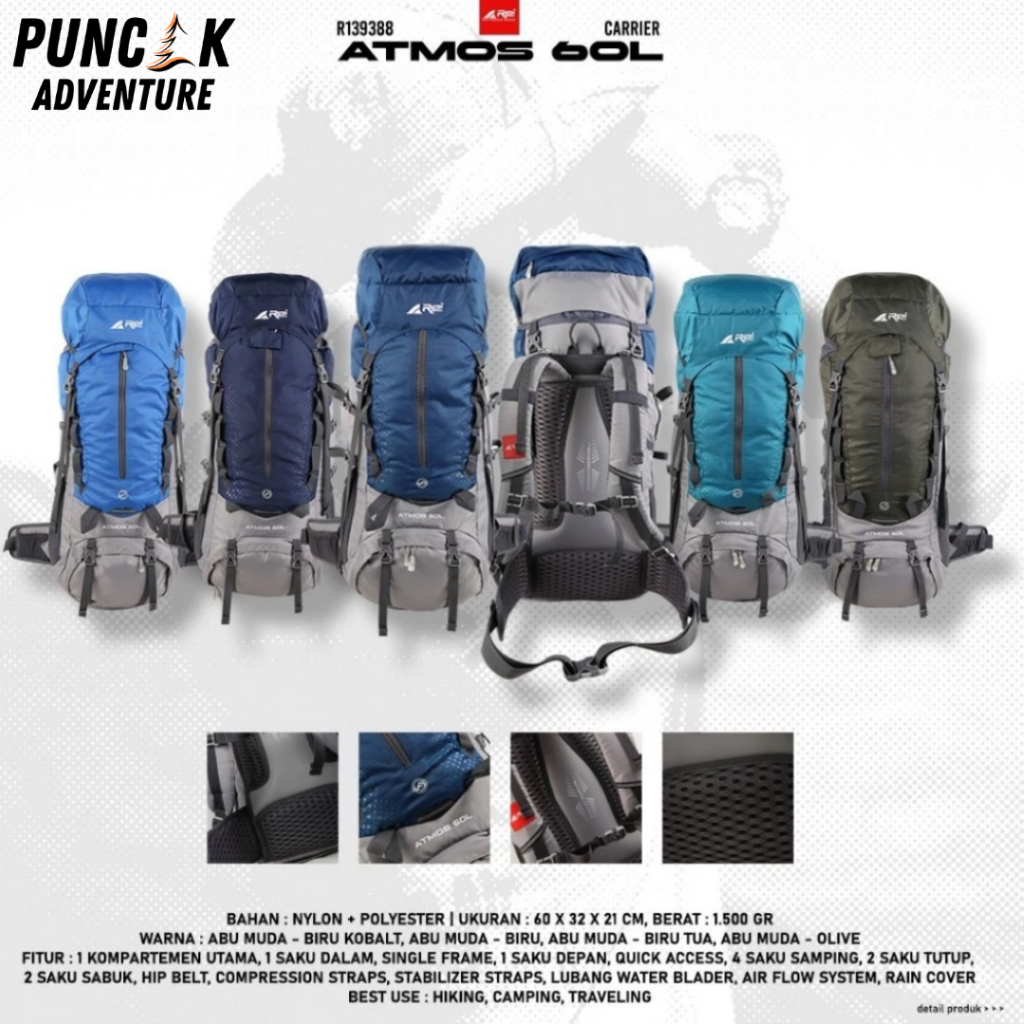 Tas Carrier Rei Seri Atmos 60L Original Product - Tas Ransel Gunung - Tas Travelling - Tas Rei 60 L